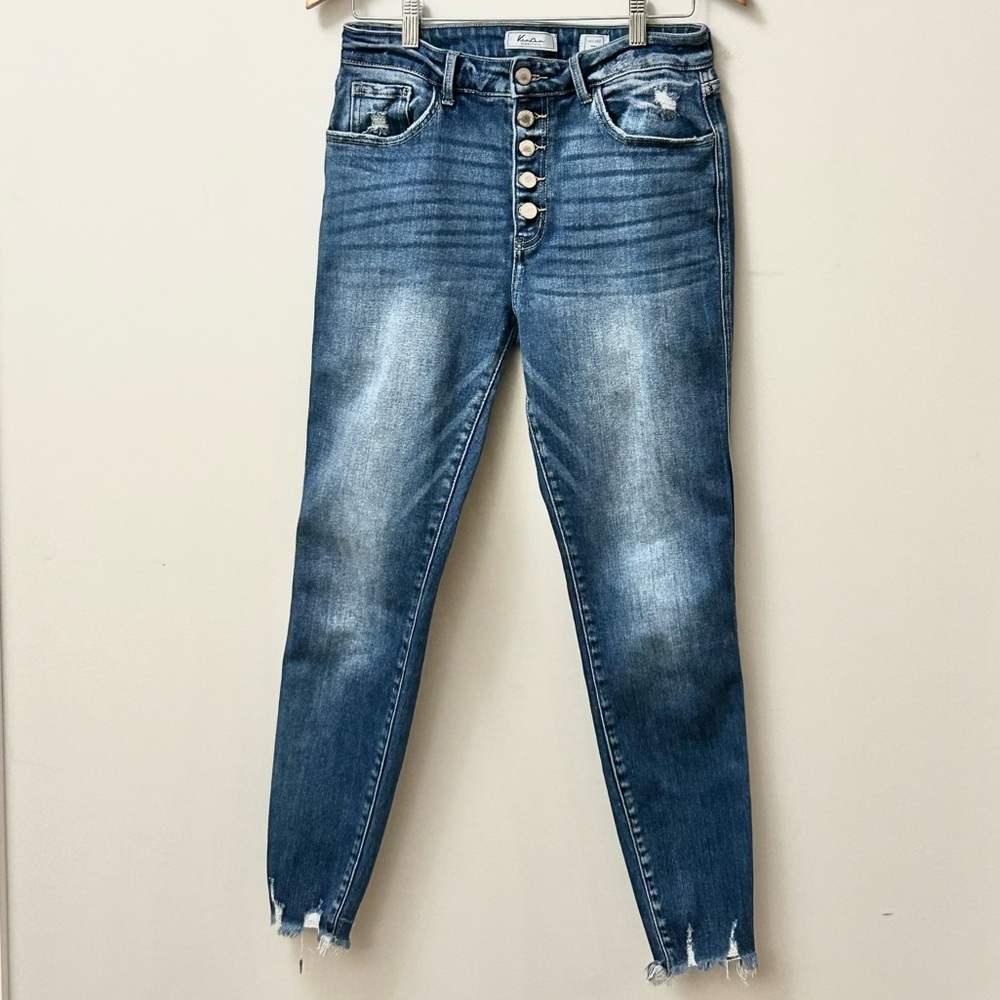 KanCan High Rise Skinny Frayed Raw Hem Denim Button Fly Ankle Jeans Women’s 29